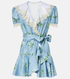 Rodarte Floral lace-trimmed silk twill minidress