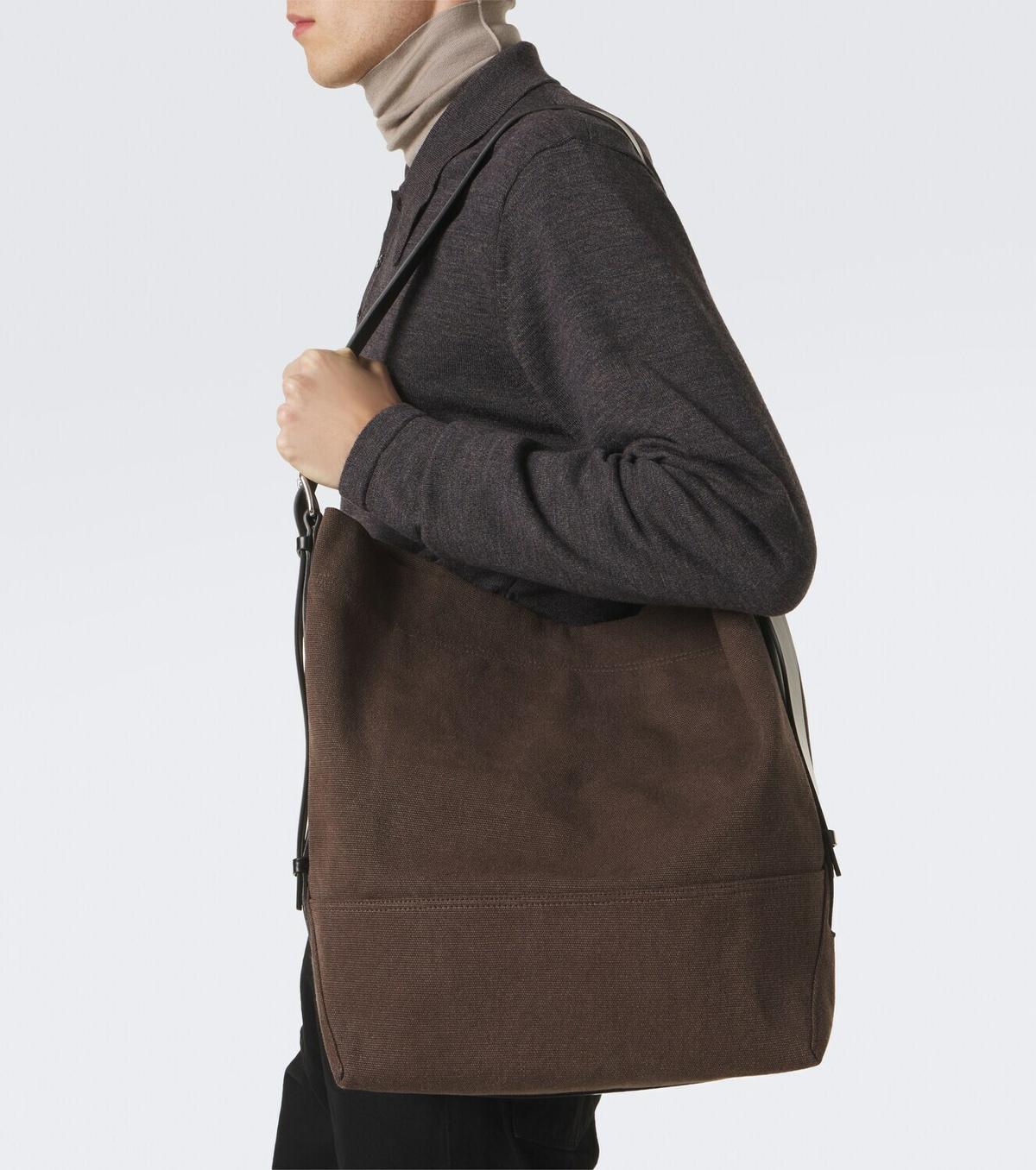 Lemaire Belted leather-trimmed canvas tote bag