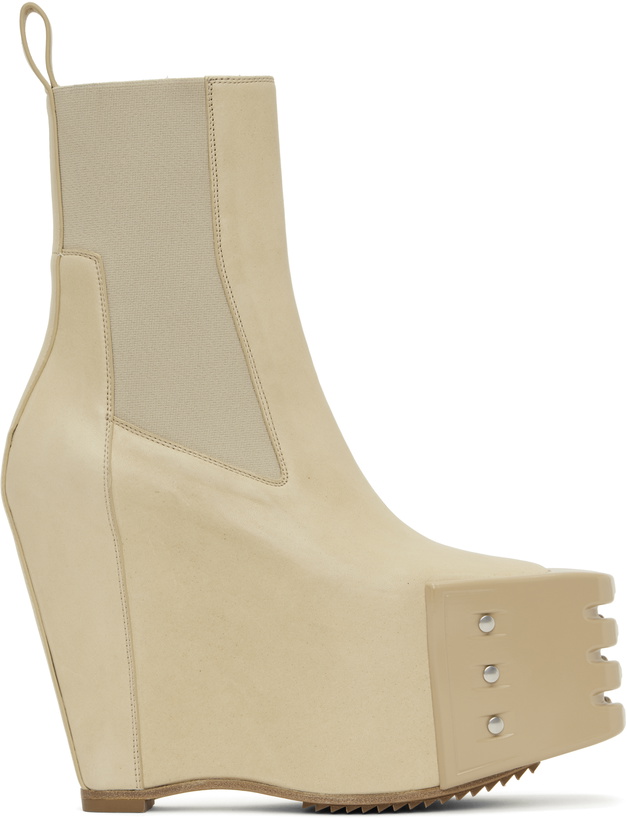 Photo: Rick Owens Beige Hollywood Grilled Wedge Beatle Chelsea Boots