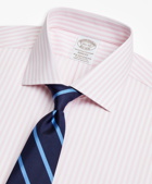 Brooks Brothers Men's Stretch Soho Extra-Slim-Fit Dress Shirt, Non-Iron Twill English Collar Bold Stripe | Pink