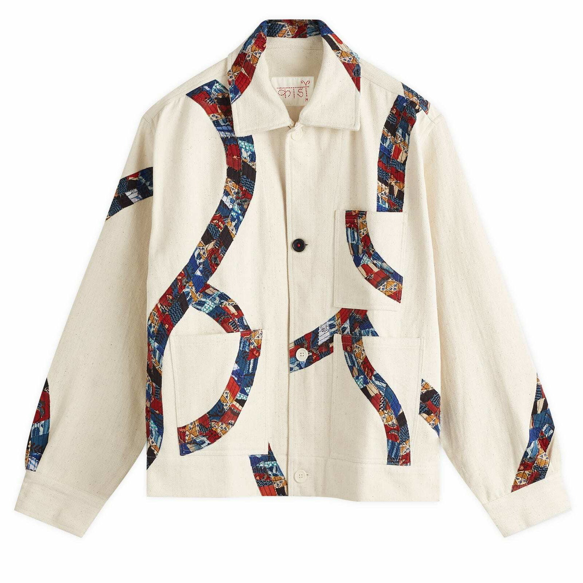 Kardo Men's Bodhi Patchwork Fabric Denim Jacket in Natural