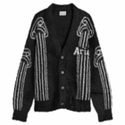 Aries Men's Oversized Chenille Column Knit Cardigan in Black
