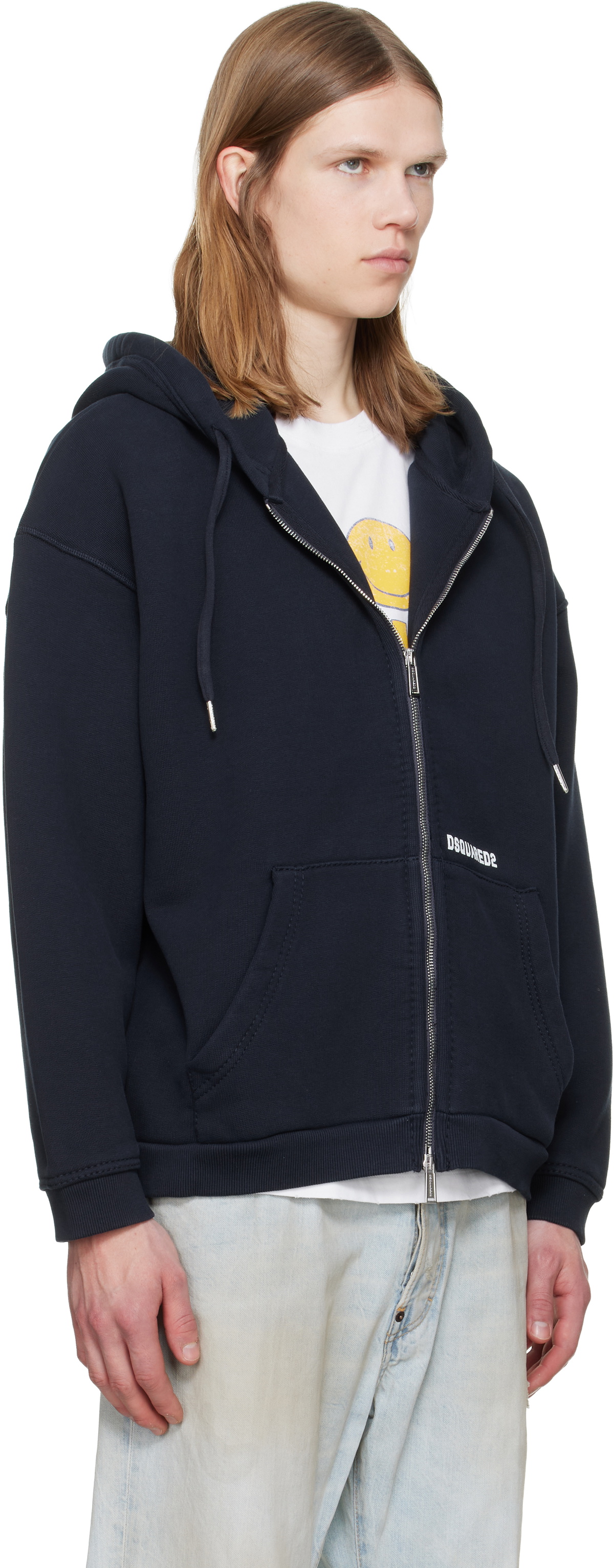 Dsquared2 Navy Dsquared2 Logo Boyfriend Fit Zipped Hoodie Dsquared2