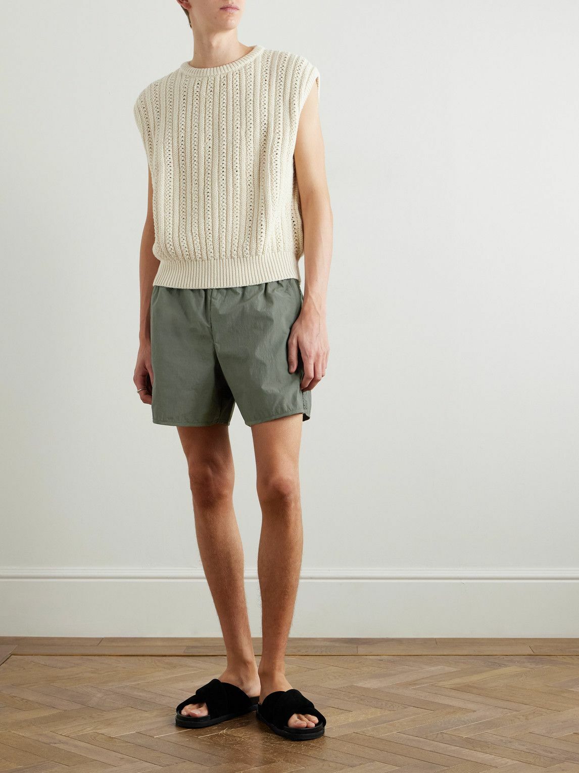 A Kind Of Guise - Bibile Straight-Leg Embroidered Recycled-Shell Shorts - Green