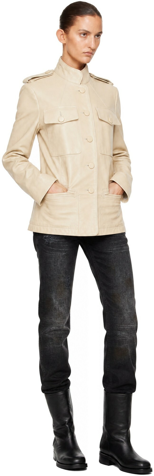 AARON ESH Beige Safari Leather Jacket