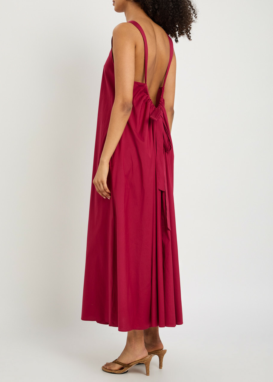 Max Mara Gathered-back Cotton-blend Maxi Dress Burgundy