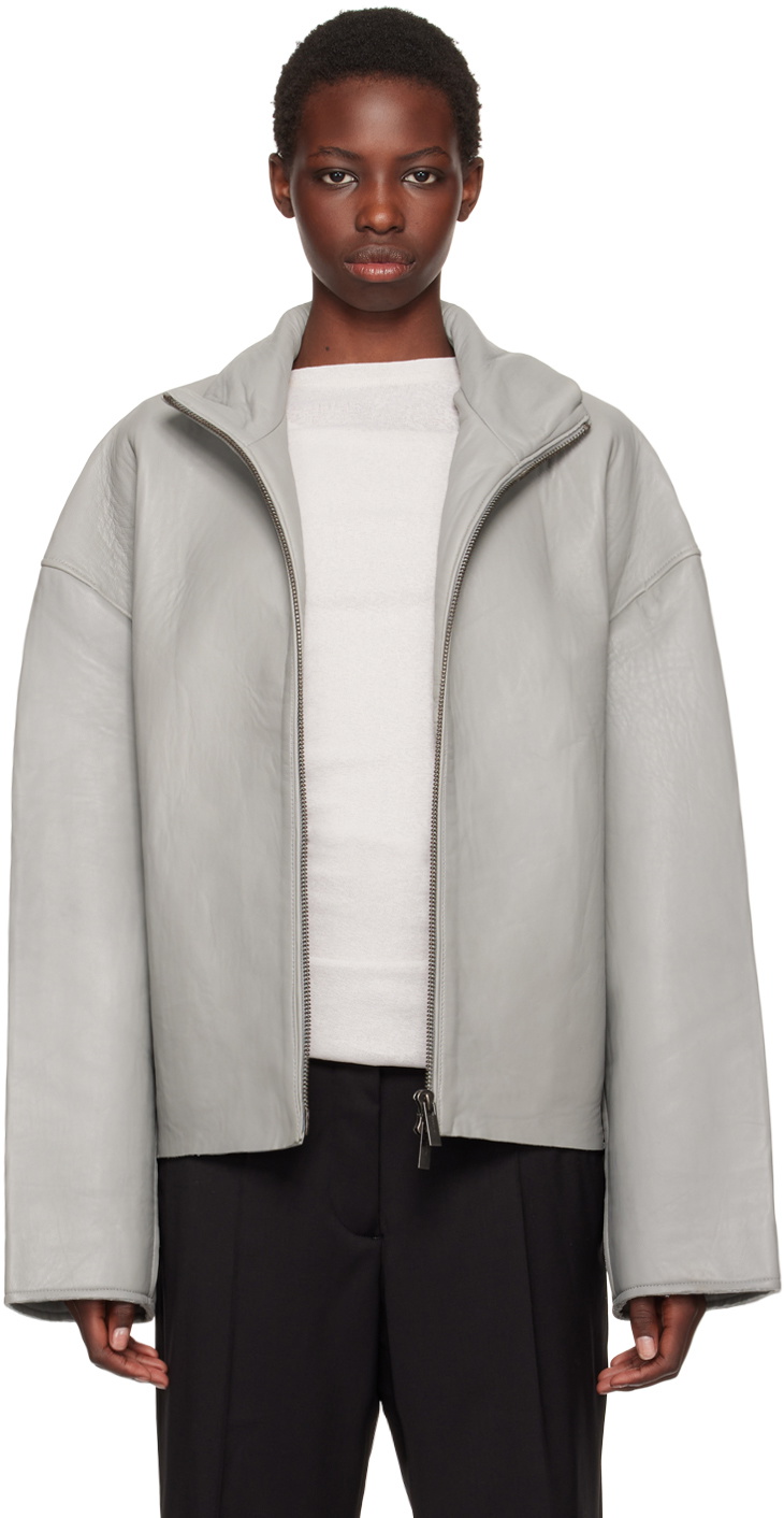 REMAIN Birger Christensen Gray Bonded Leather Jacket REMAIN