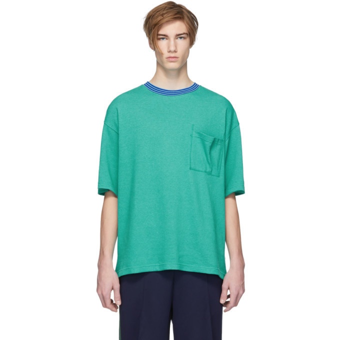 Photo: Name. Green Striped Trim Pocket T-Shirt