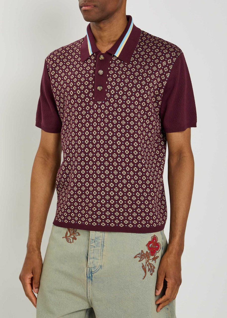DRÔLE DE Monsieur Polo Maille Jacquard Cravate Patterned Cotton-blend Polo Shirt Dark Red