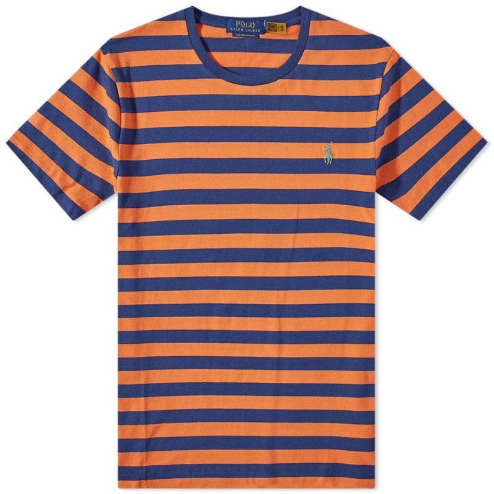 Photo: Polo Ralph Lauren Men's Broad Stripe T-Shirt in May Orange/Light Navy