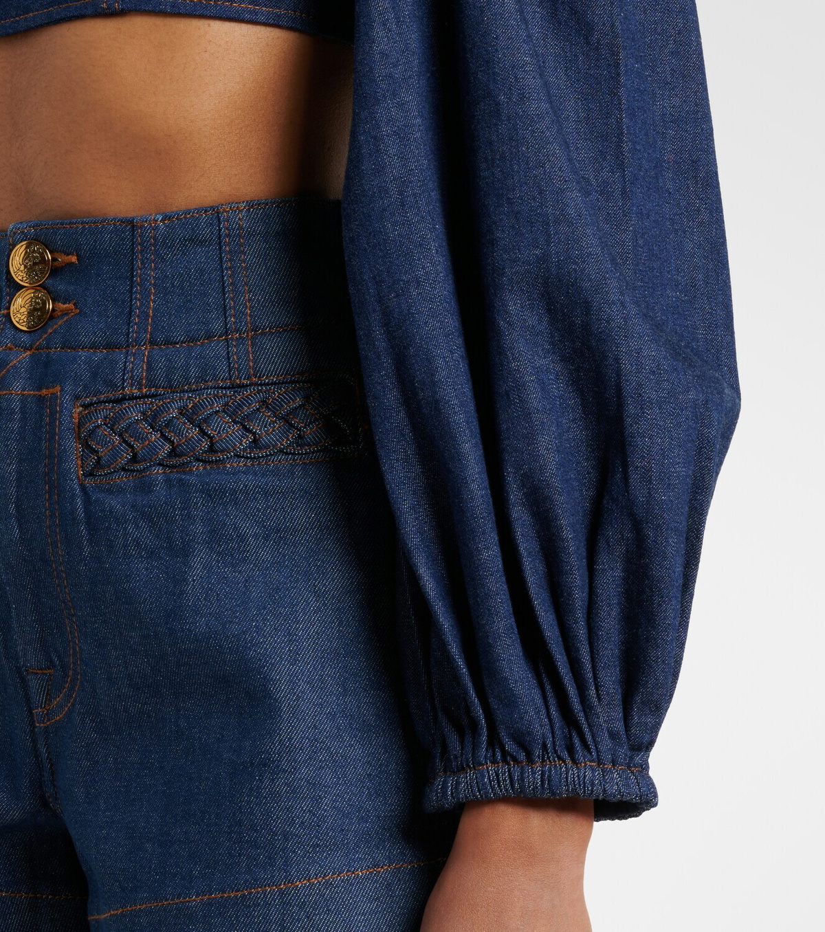 Zimmermann Aster ruffled denim crop top