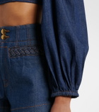 Zimmermann Aster ruffled denim crop top