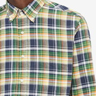 Beams Plus Men's Button Down Inian Madras Shirt in Green