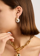 Timeless Pearly Crystal-embellished 24kt Gold-plated Hoop Earrings - One Size