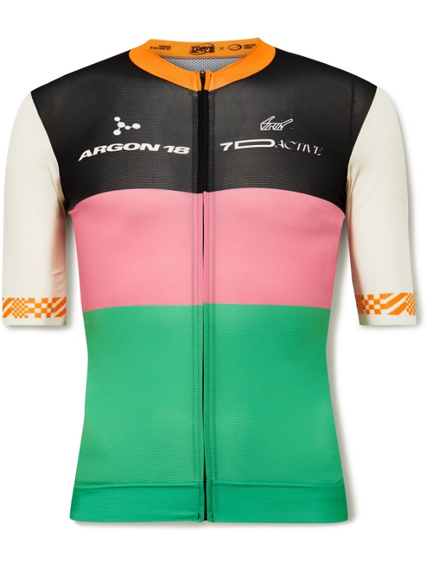 Photo: 7 DAYS ACTIVE - Argon 18 Logo-Print Colour-Block Recycled Cycling Jersey - Green