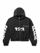 RRR123 - USO-123 Cropped Printed Cotton-Jersey Zip-Up Hoodie - Black