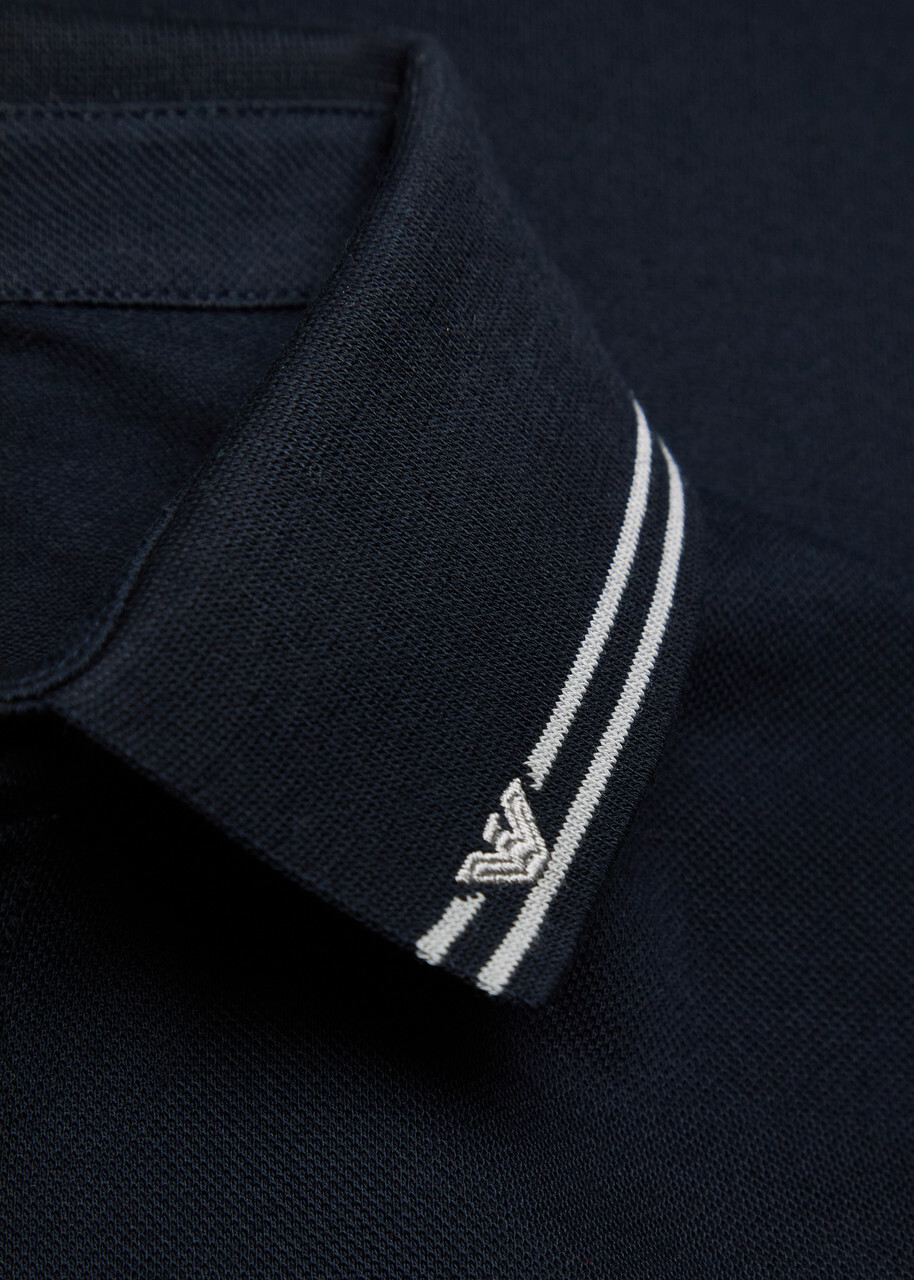 Emporio Armani Piqué Stretch-cotton Polo Shirt Navy