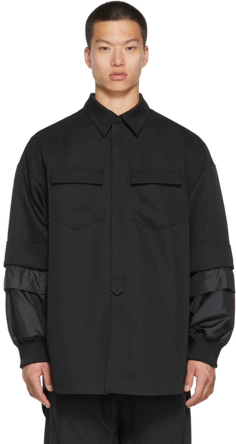 JERIH Black Detachable Sleeve Shirt