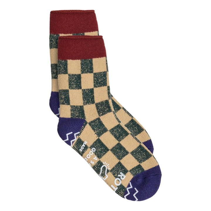 Photo: RoToTo Checkerboard Room Sock in Maroon/Navy Blue