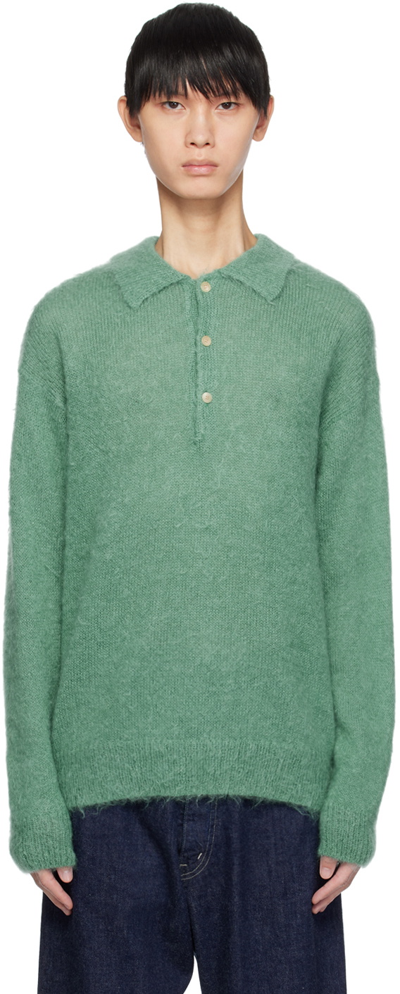 AURALEE Green Brushed Polo Auralee