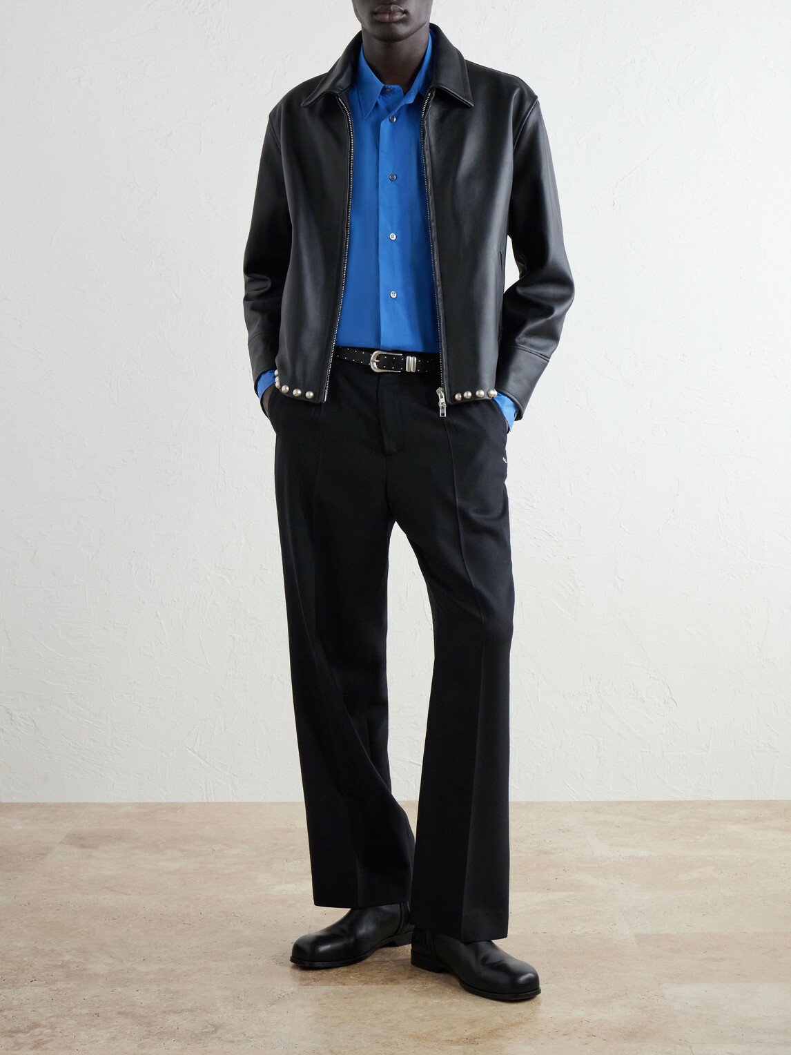 SECOND / LAYER - Rider Embellished Leather Jacket - Black