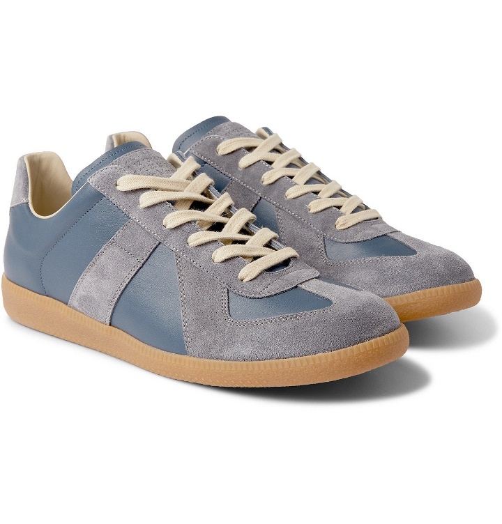 Photo: MAISON MARGIELA - Replica Leather and Suede Sneakers - Blue