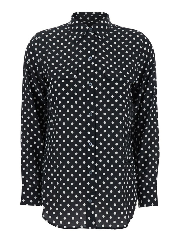 Photo: Equipment Black Shirt With All-over Polka Dot Motif And Patch Pockets On The Chest In Silk Woman