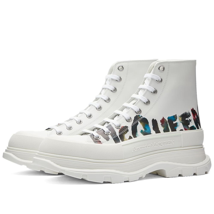 Photo: Alexander McQueen Men's Grafitti Logo Tread Slick High Sneakers in Multi