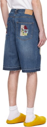 KidSuper Blue Boy & Girl Doodles Patchwork Denim Shorts