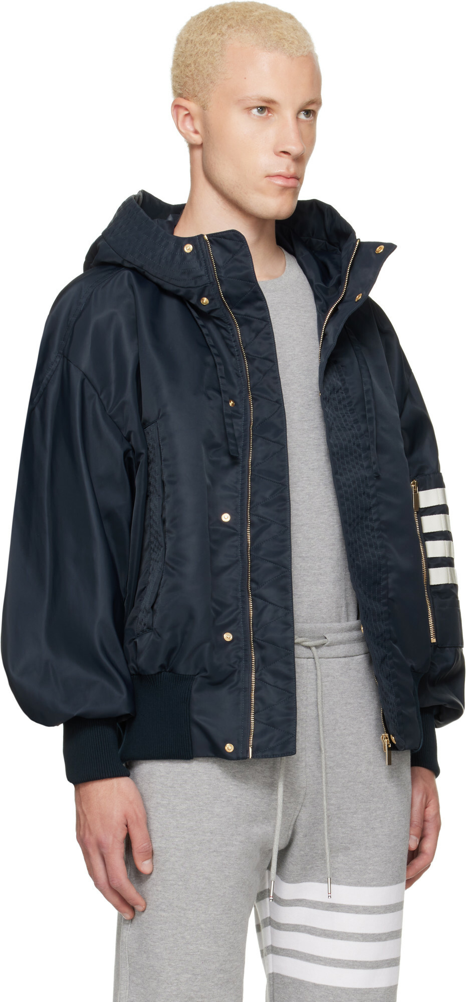 Thom Browne Navy Tech Twill Blouson Jacket