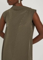 Issey Miyake Pleated Satin-plissé Midi Dress Khaki