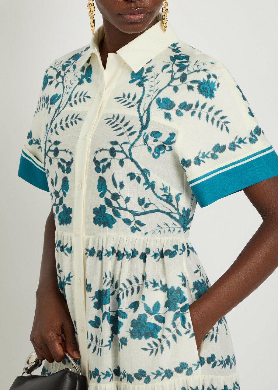 Erdem Floral-print Cotton and Linen-blend Midi Shirt Dress Blue