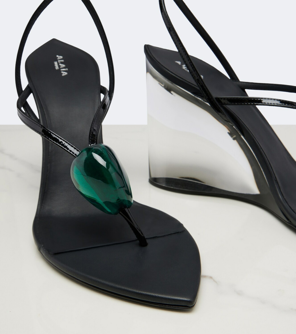Alaïa Invisible Wedge leather thong sandals