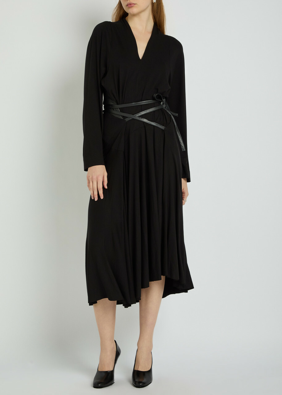Aaron Esh Belted Jersey Midi Dress Black