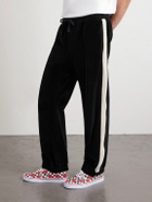 Valentino Garavani - Striped Cotton-Blend Velvet Sweatpants - Black