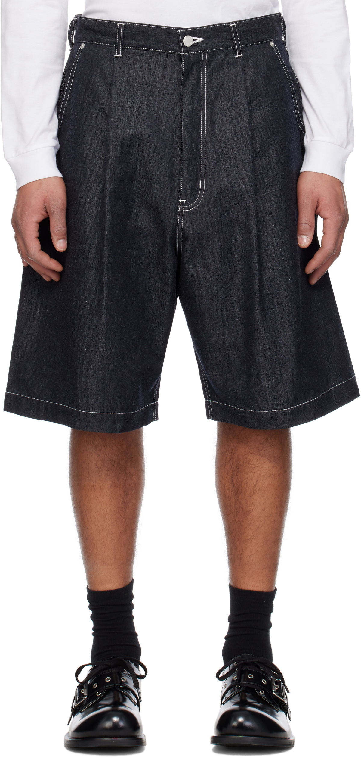 Comme des Garçons Homme Navy Cotton Nylon Denim Shorts