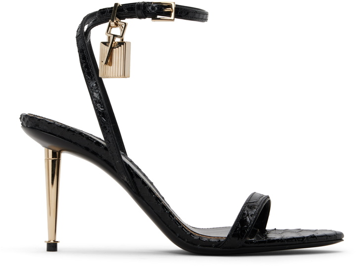 Photo: TOM FORD Black Python Pointy Padlock Naked Heeled Sandals