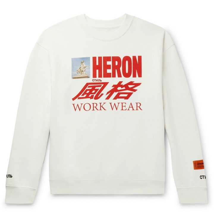 Photo: Heron Preston - Printed Organic Loopback Cotton-Jersey Sweatshirt - White