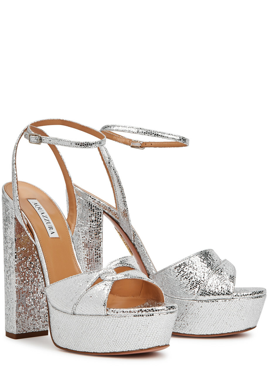 Aquazzura Sinner 140 Lizard-effect Leather Platform Sandals