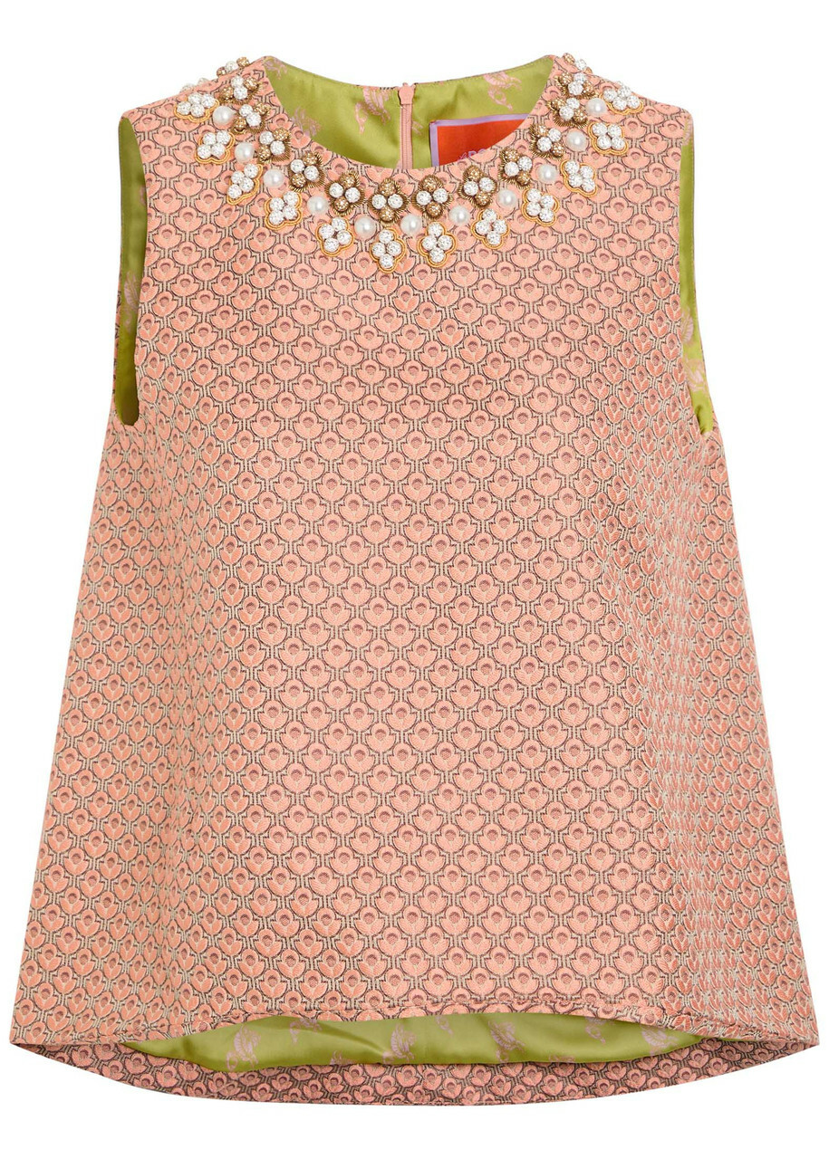 LA Double J La Scala Embellished Tulip-jacquard top Pink