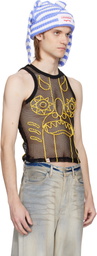 Charles Jeffrey LOVERBOY SSENSE Exclusive Black & Yellow Graphic Net Tank Top