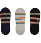 Paul Smith - Three-Pack Striped Mercerised Stretch Cotton-Blend No-Show Socks - Multi