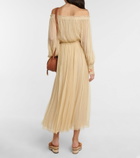 Chloe - Off-shoulder pleated silk midi dress