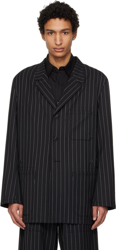 Photo: Y-3 Black Pinstripe Refined Wool Chore Blazer