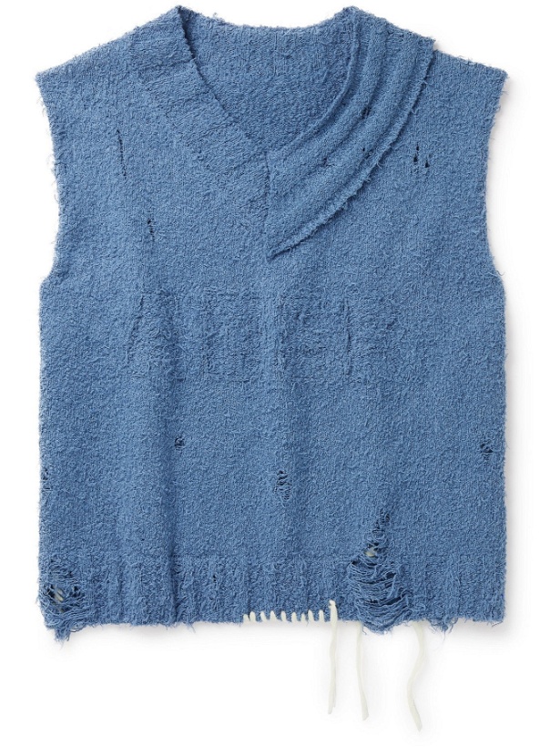 Photo: Ader Error - Distressed Cotton-Blend Sweater Vest - Blue
