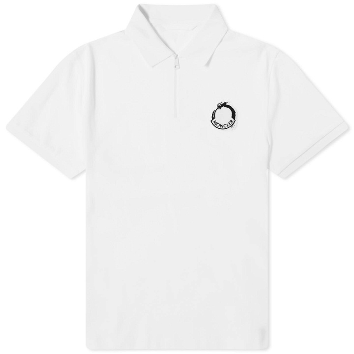 Photo: Moncler Men's Embroidered Dragon Piquet Polo Shirt in White