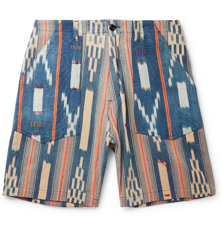 Photo: Monitaly - Wide-Leg Embroidered Printed Cotton Shorts - Blue