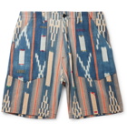 Monitaly - Wide-Leg Embroidered Printed Cotton Shorts - Blue