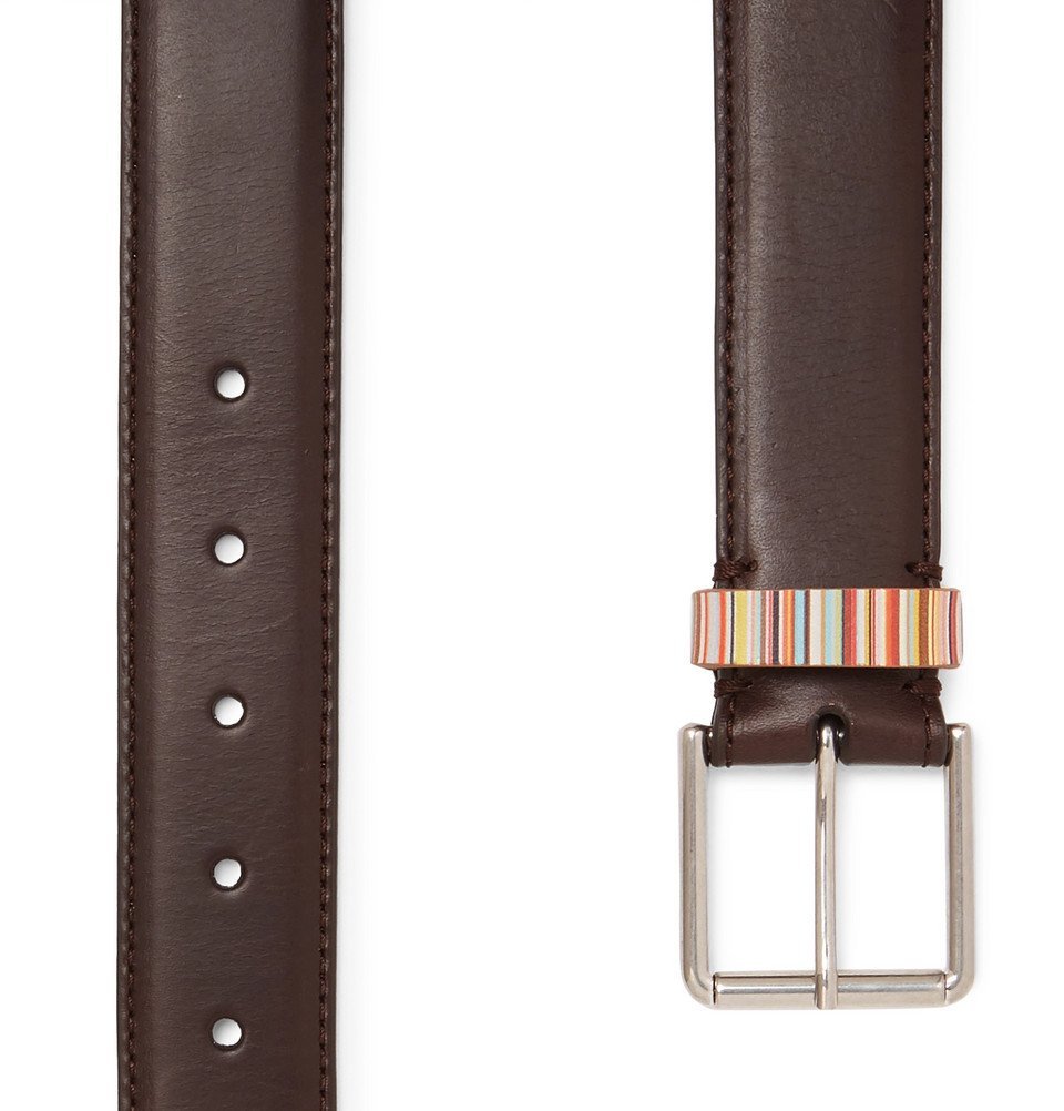 Paul Smith 4cm DarkBrown StripeTrimmed Leather Belt Men Brown