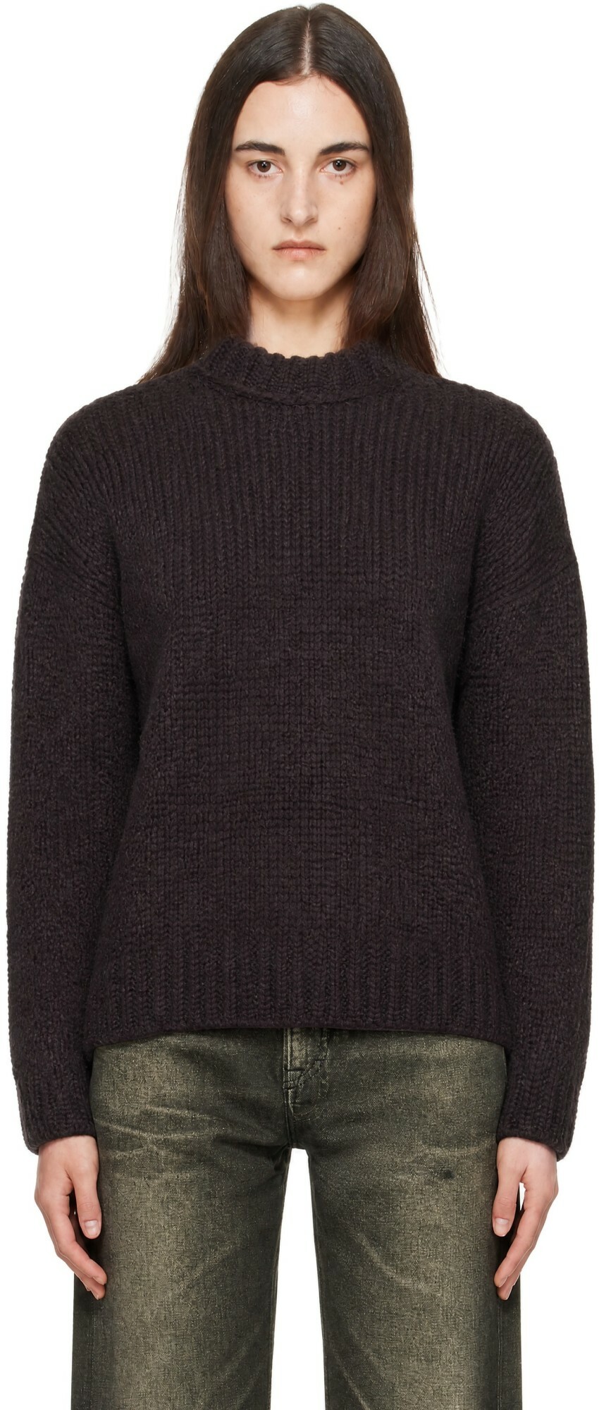 OUR LEGACY Brown Mock Roundneck Sweater